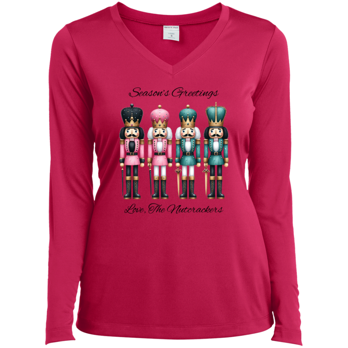 Season's Greetings Nutcracker Holiday V-Neck Long Sleeve Tee