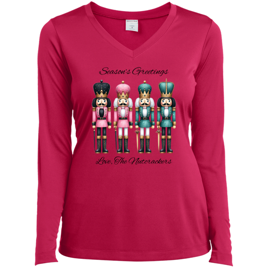 Season's Greetings Nutcracker Holiday V-Neck Long Sleeve Tee