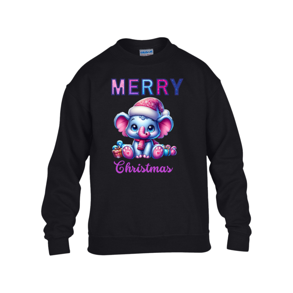 Merry Christmas Elephant Kids Fleece Crew