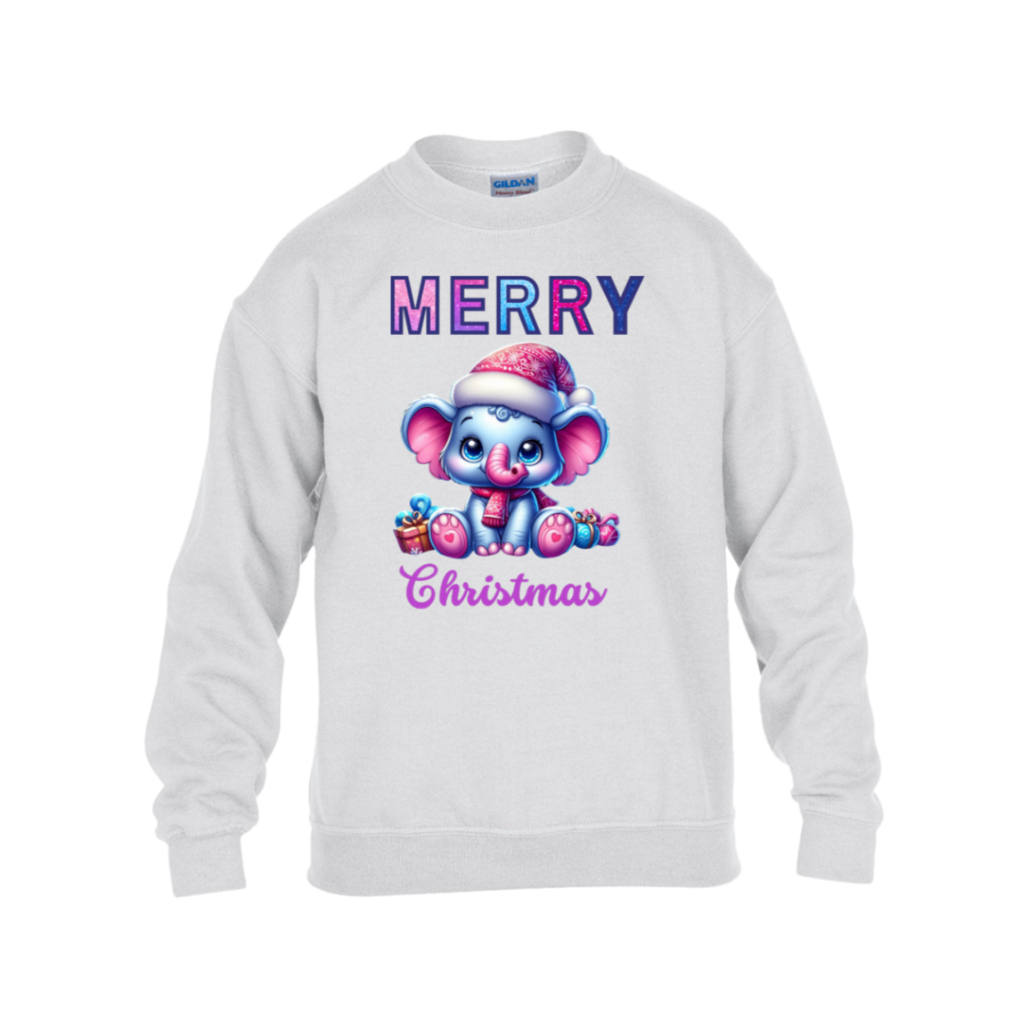 Merry Christmas Elephant Kids Fleece Crew