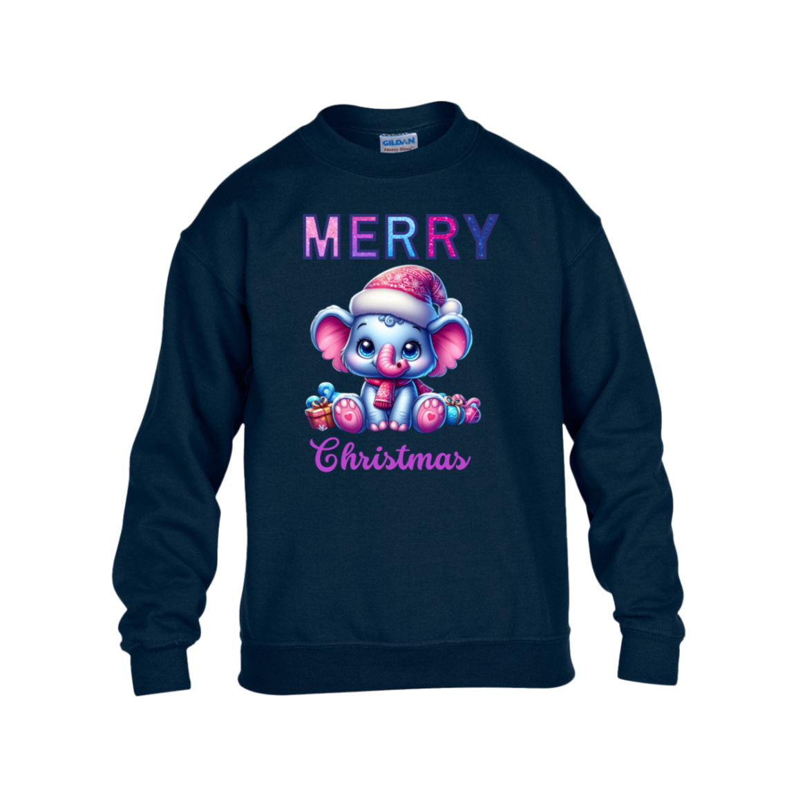 Merry Christmas Elephant Kids Fleece Crew