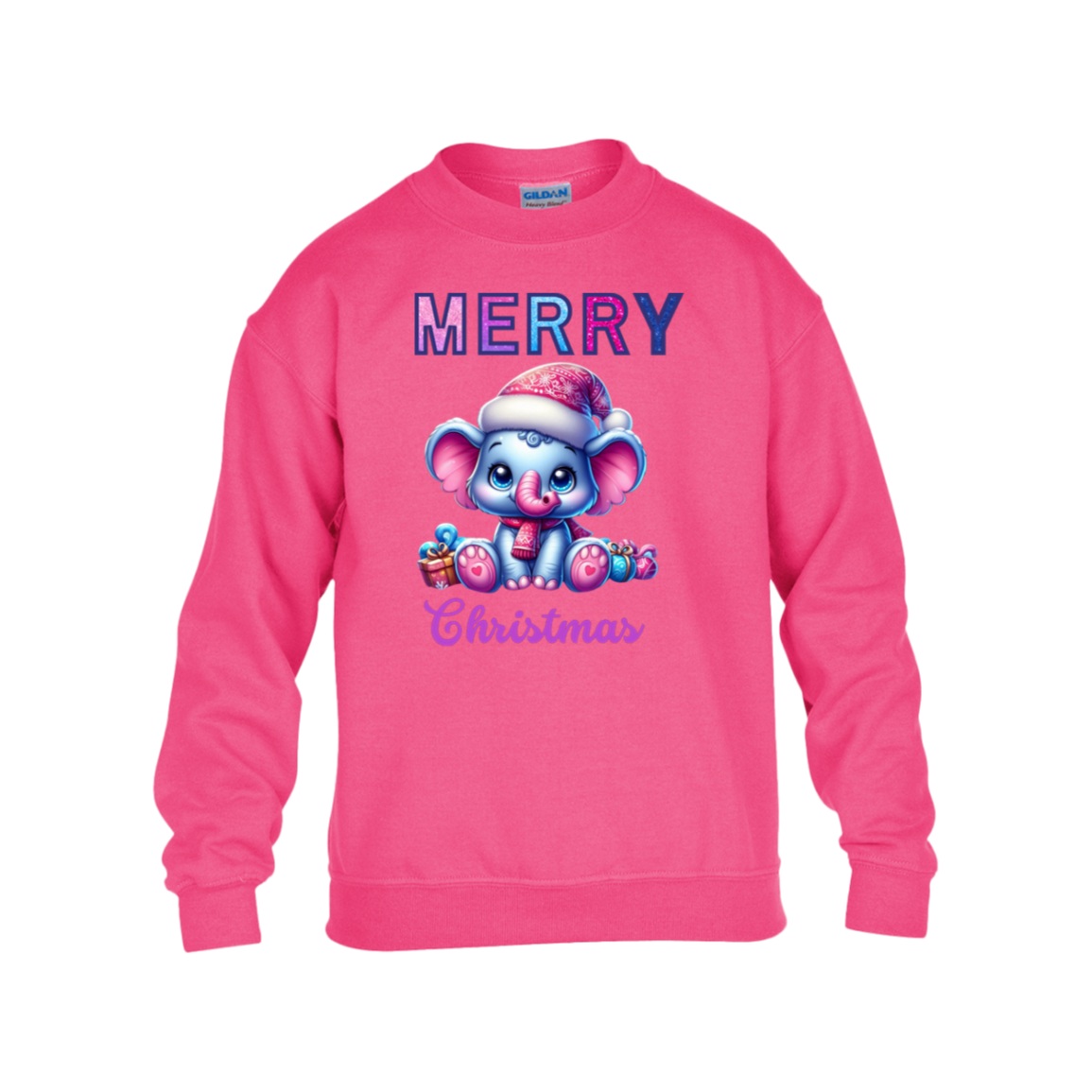 Merry Christmas Elephant Kids Fleece Crew